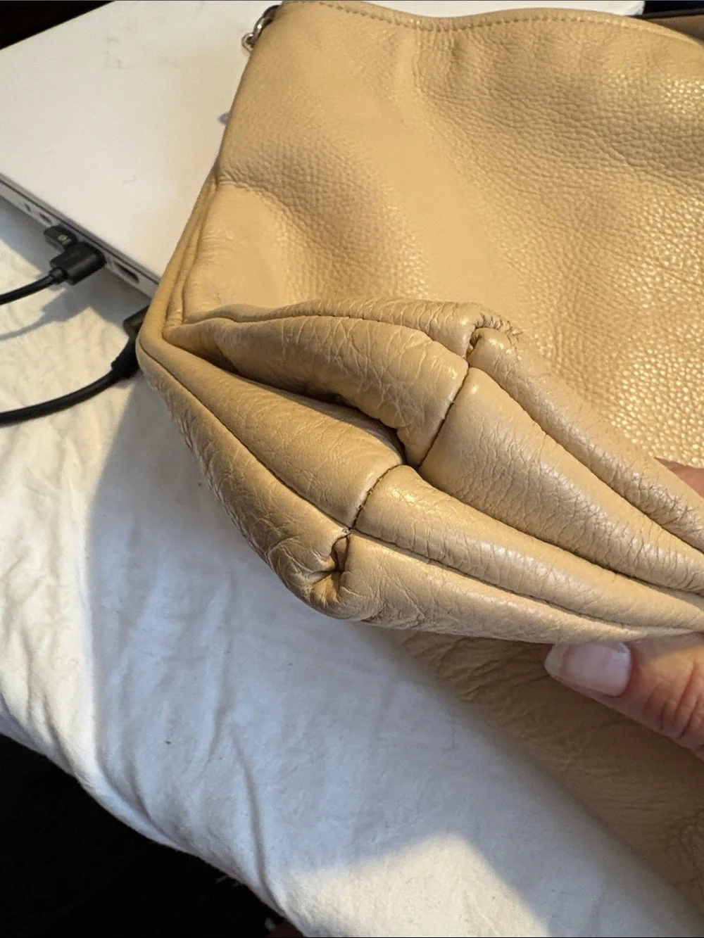 2013 Madison Coach Beige Pebbled Leather Shoulder Hobo